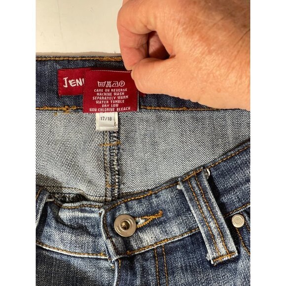 JENNY JO Dark Distressed Jeans Women's 17/18 Hirise Cuffs Whitewash Whiskering - Picture 11 of 16